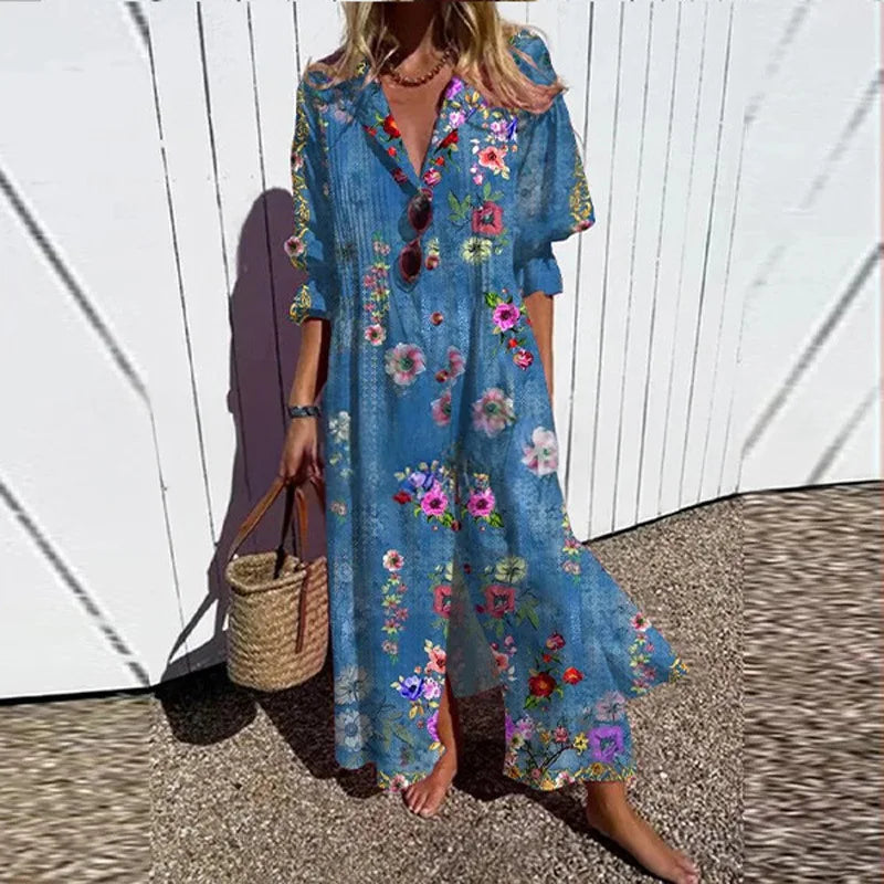 Tasha Casual Printed Long Sleeve Maxi Dress