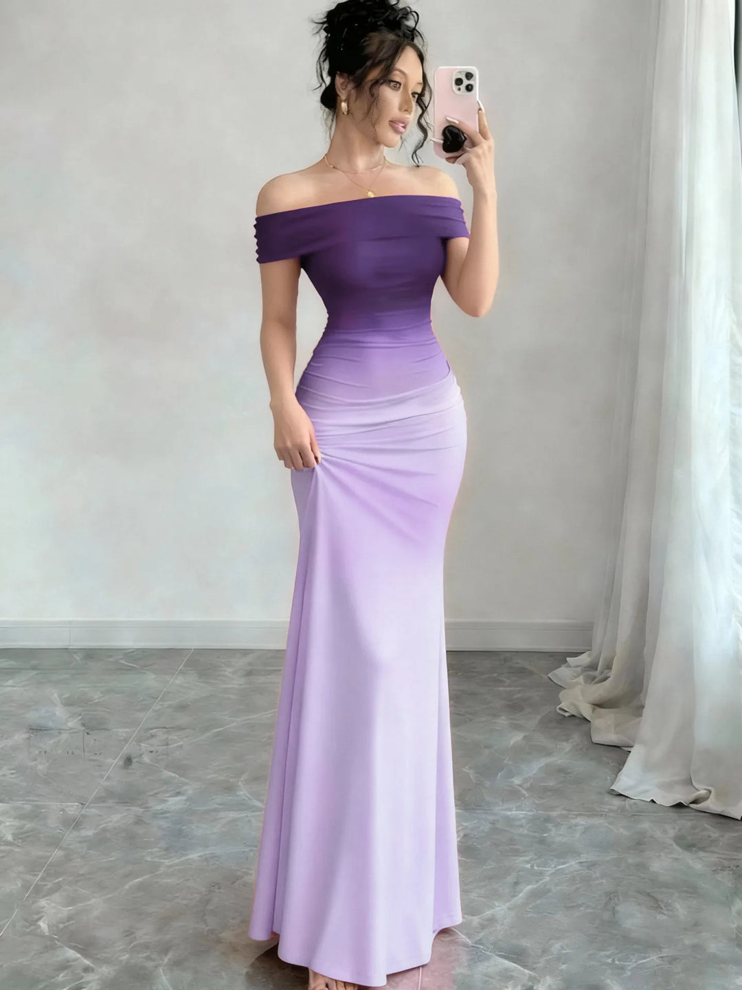 Aubrielle Elegant Off Shoulder Maxi Dress