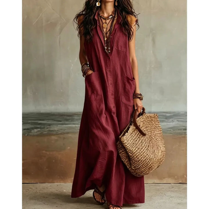 Reese Bohemian V Neck Casual Linen Maxi Dress