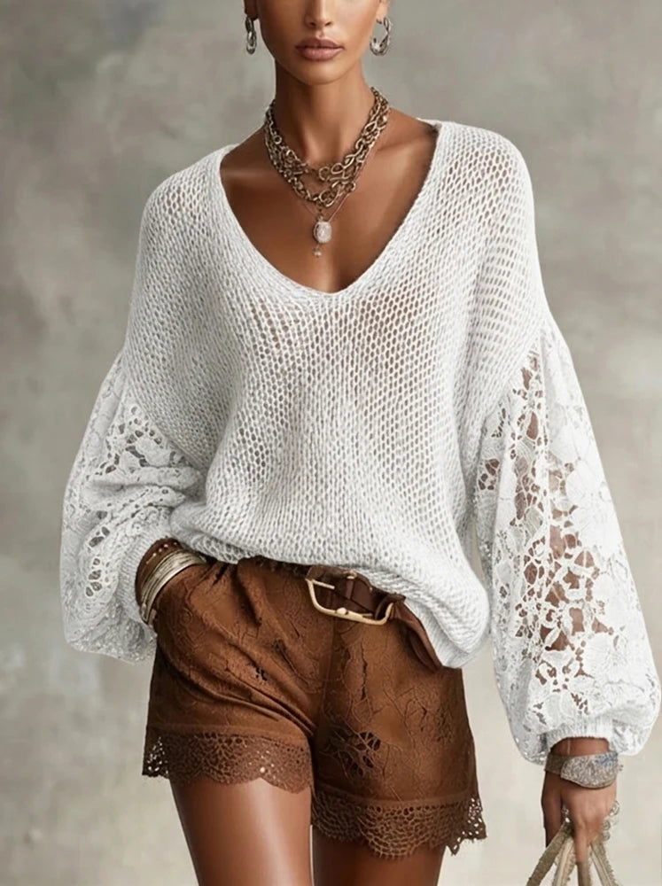 Eleanora Lace V Neck Sweater