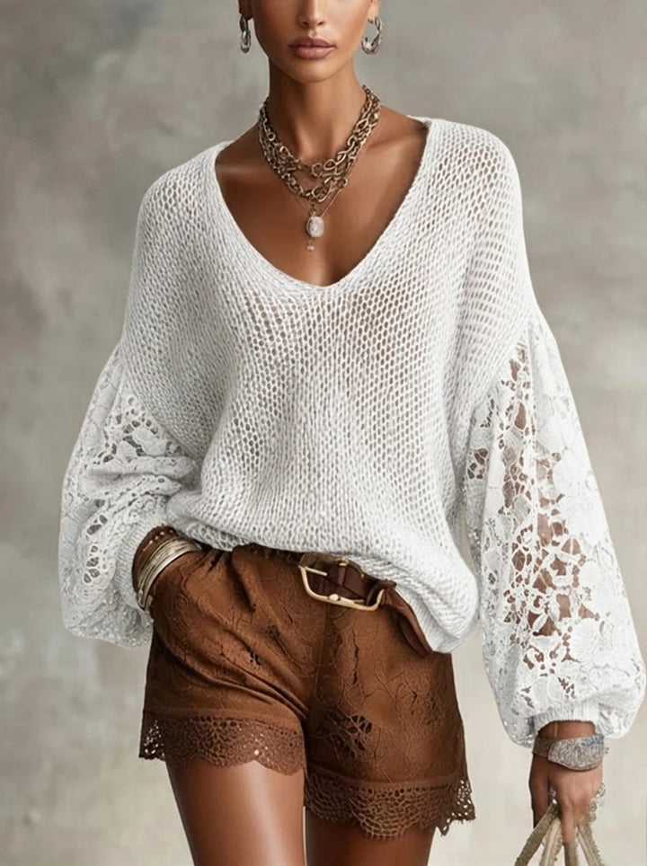 Eleanora Lace V Neck Sweater