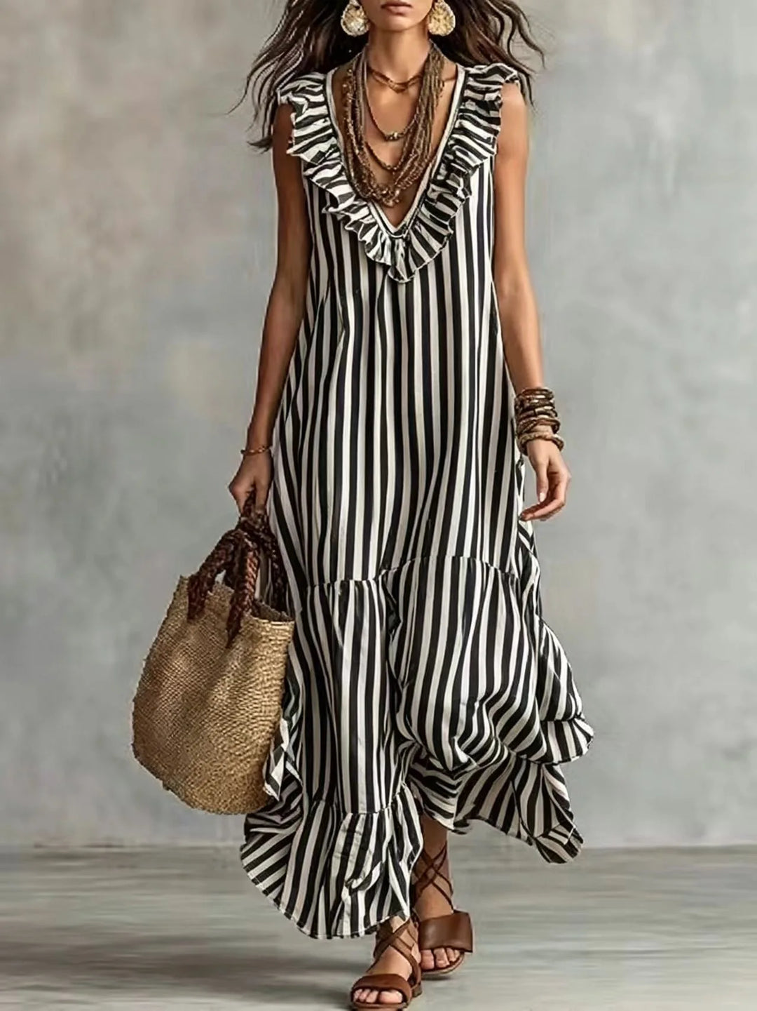 Ainsley Ruffle Striped Maxi Dress