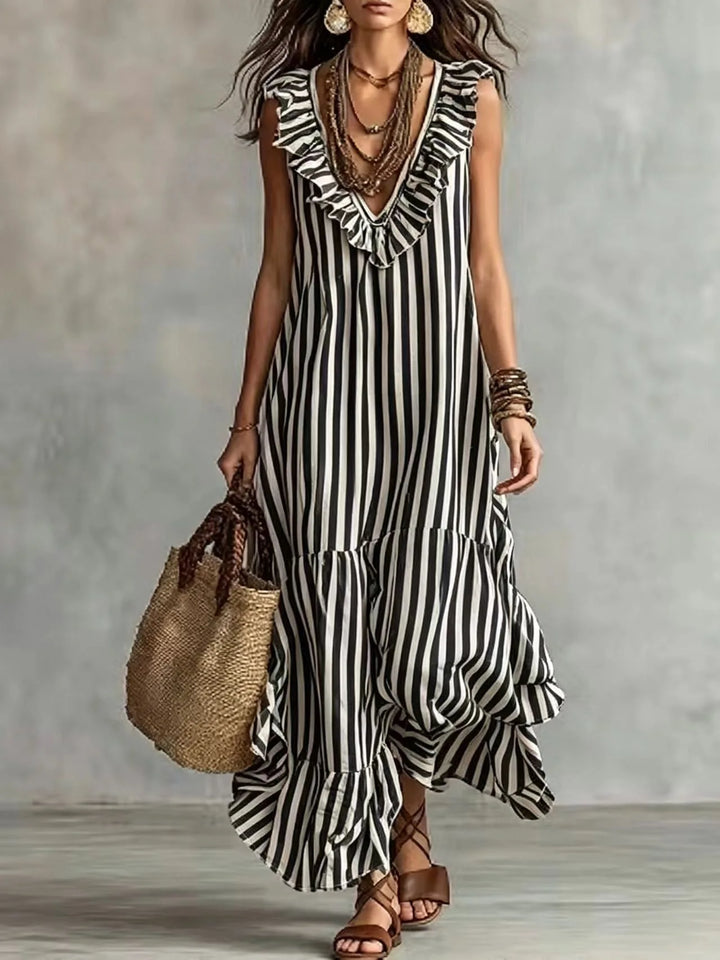 Ainsley Ruffle Striped Maxi Dress