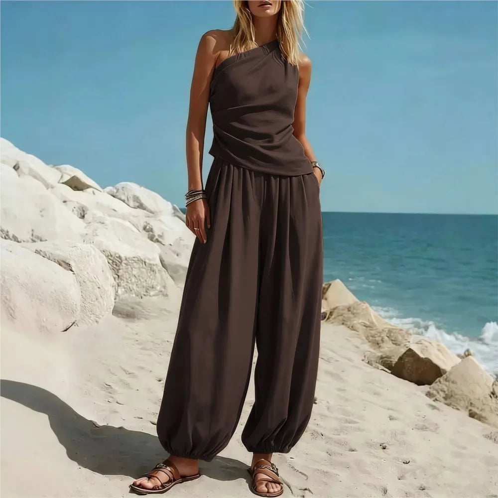 Lacey One Shoulder Trouser Set