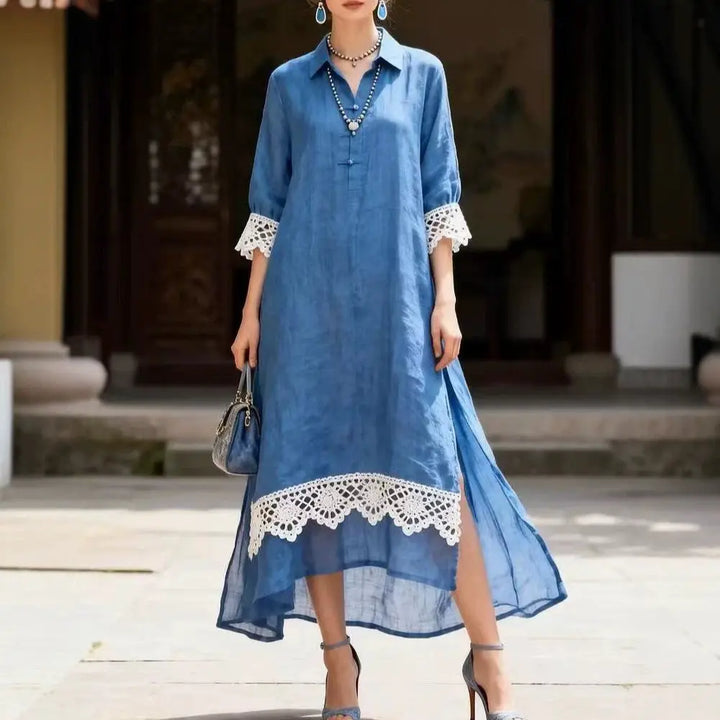 Marigold Lace Trim Midi Dress