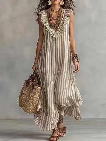 Ainsley Ruffle Striped Maxi Dress