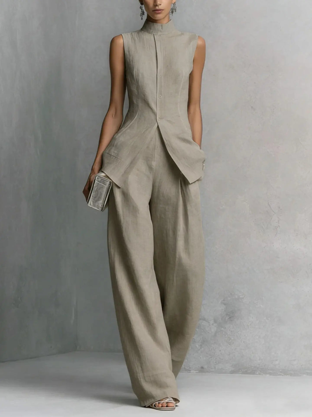 Leah Sleeveless Linen Pant Set