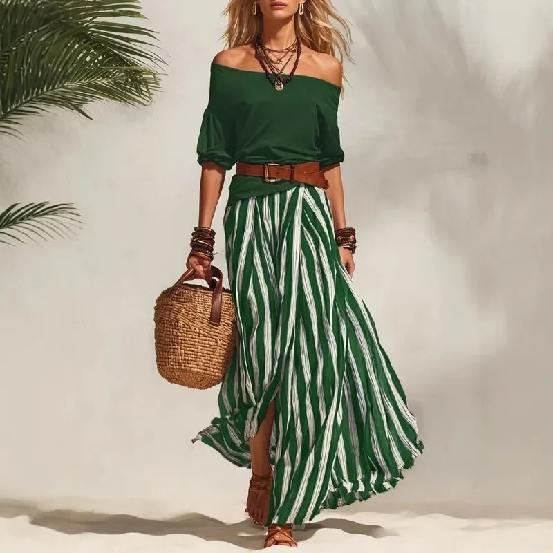 Vanessa Striped Maxi Skirt Set