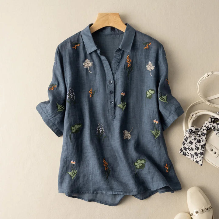 Jocelyn Embroidered Linen Blouse