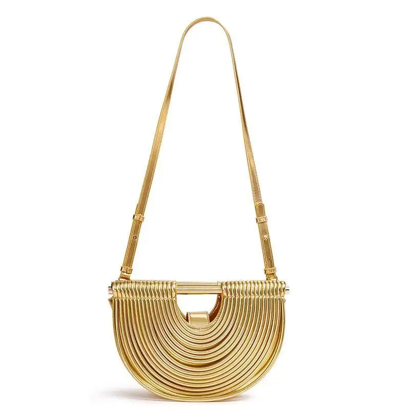 Celeste Metallic Woven Crescent Shoulder Bag