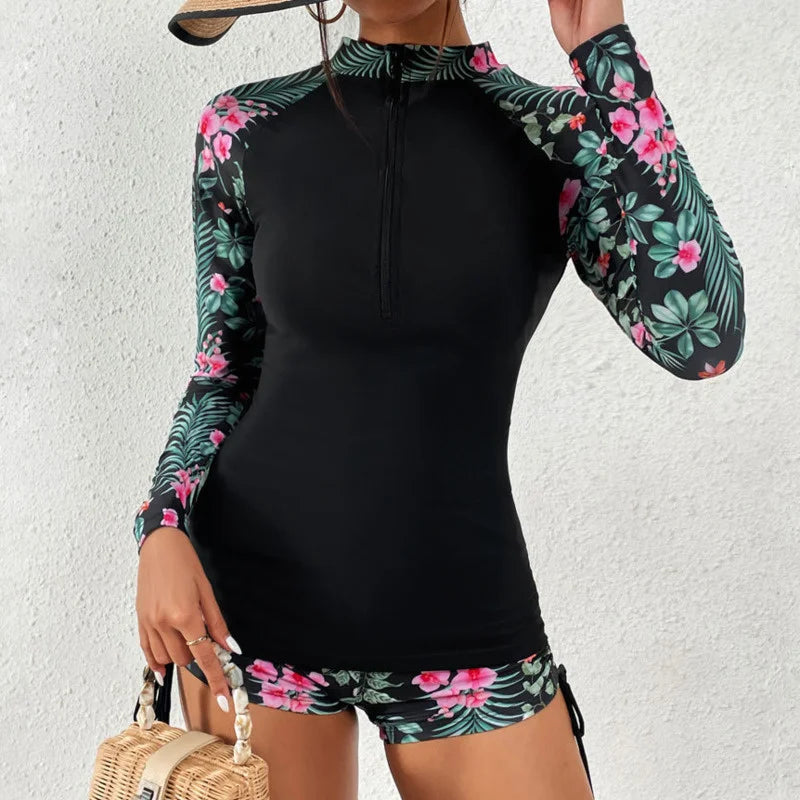 Tropical Zip Rash Guard Set