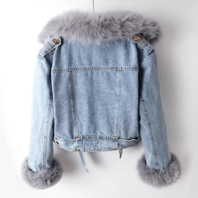 Valenti Luxe Lined Fox Fur Denim Coat