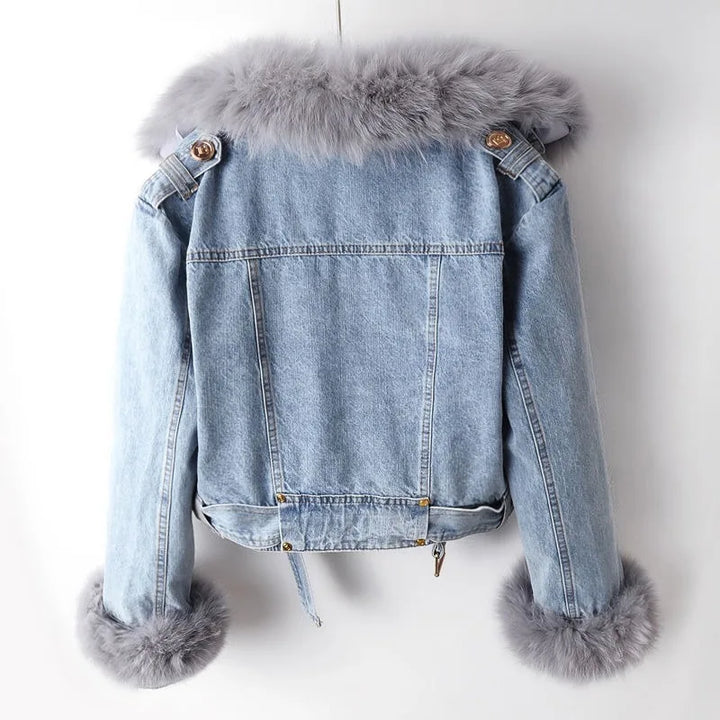 Valenti Luxe Lined Fox Fur Denim Coat