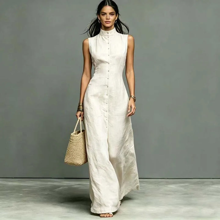 Jennie Stand Collar Sleeveless Maxi Dress