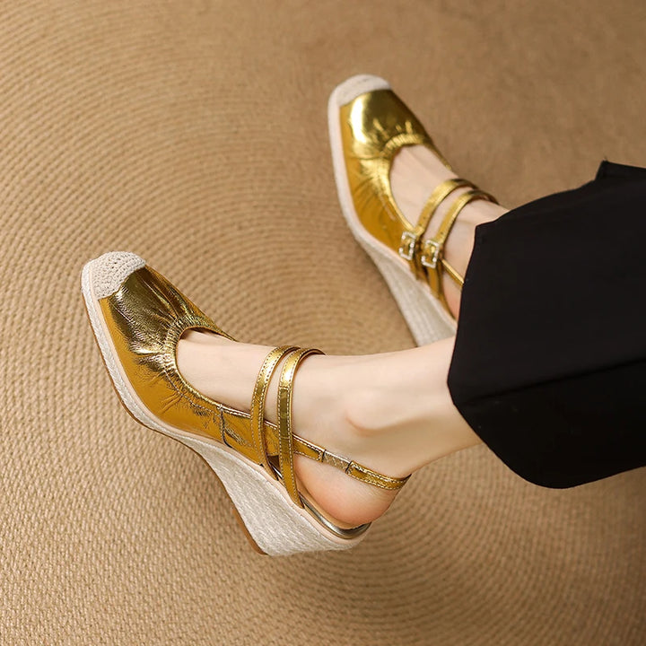 Rosalie Metallic Wedge Sandals