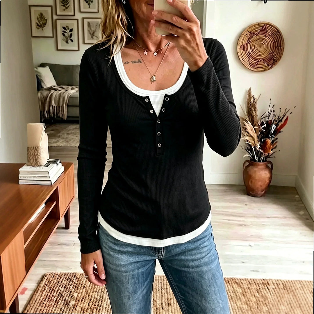 Brynn Half Button Ribbed Top