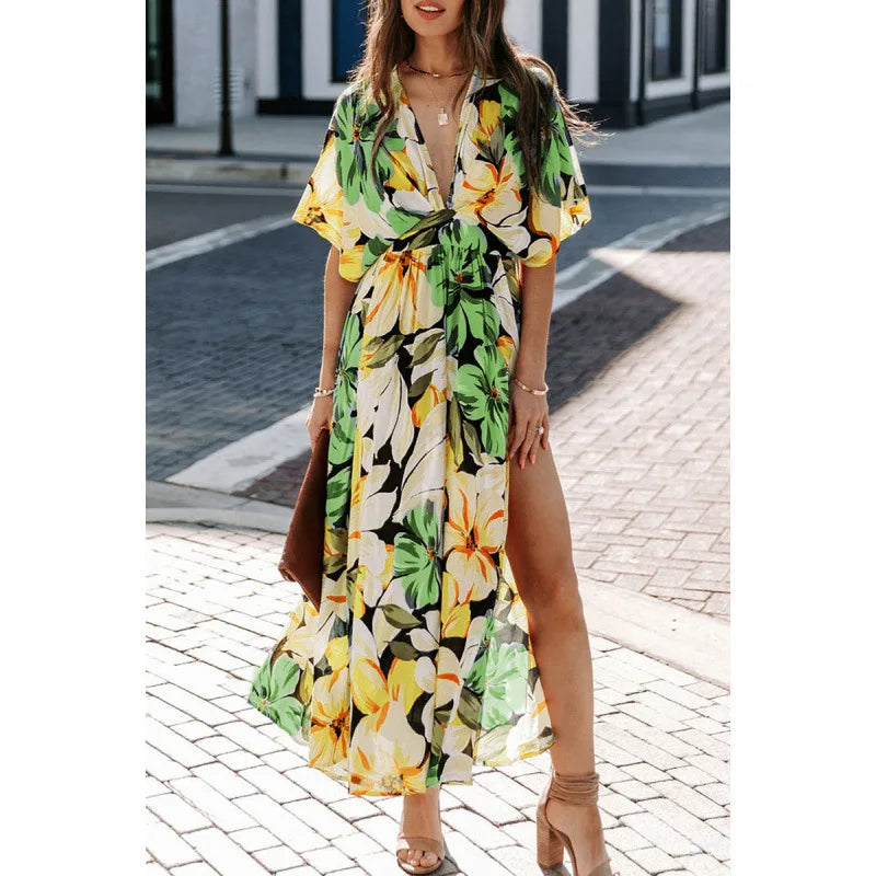 Valerie Floral Side Slit Spring Maxi Dress
