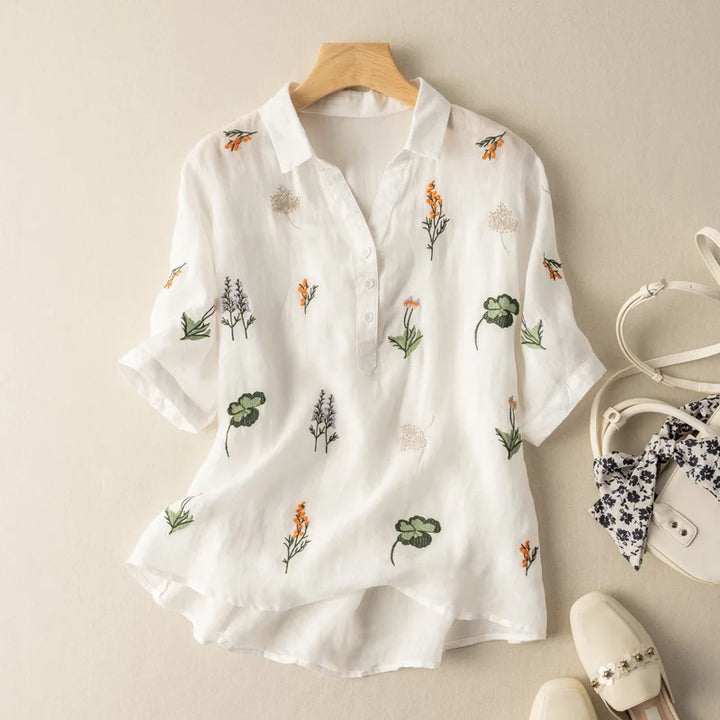 Jocelyn Embroidered Linen Blouse
