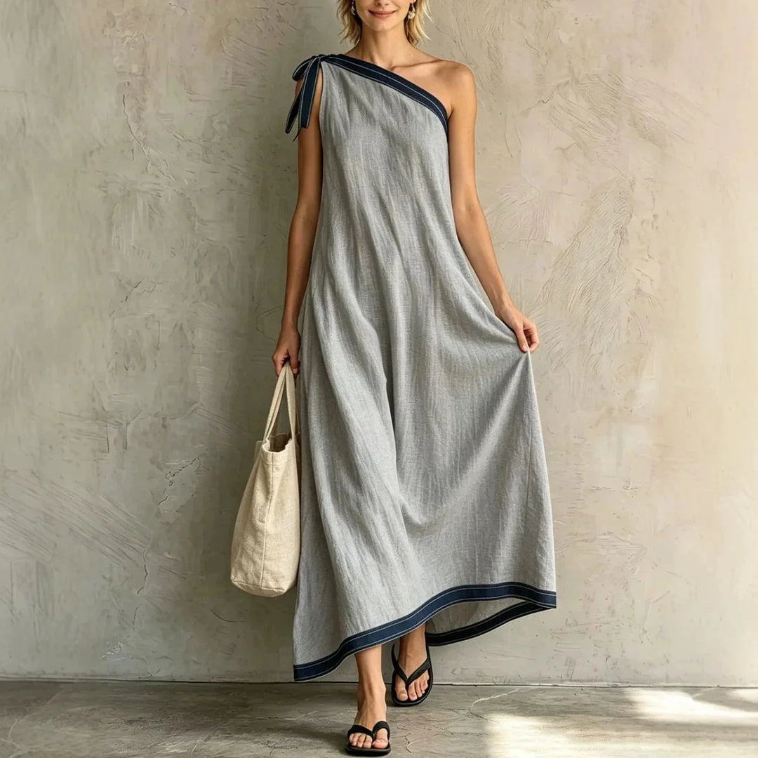 Emilia One Shoulder Wrap Flowing Maxi Dress