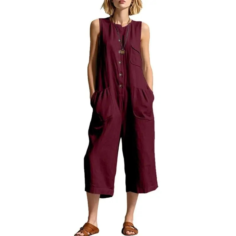 Talia Button Front Realxed Dungaree Jumpsuit