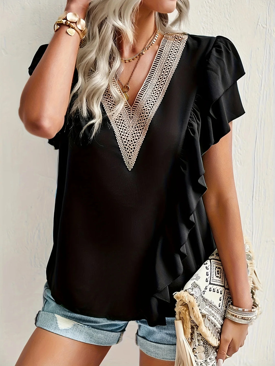 Brielle Relaxed V Neck Summer Blouse