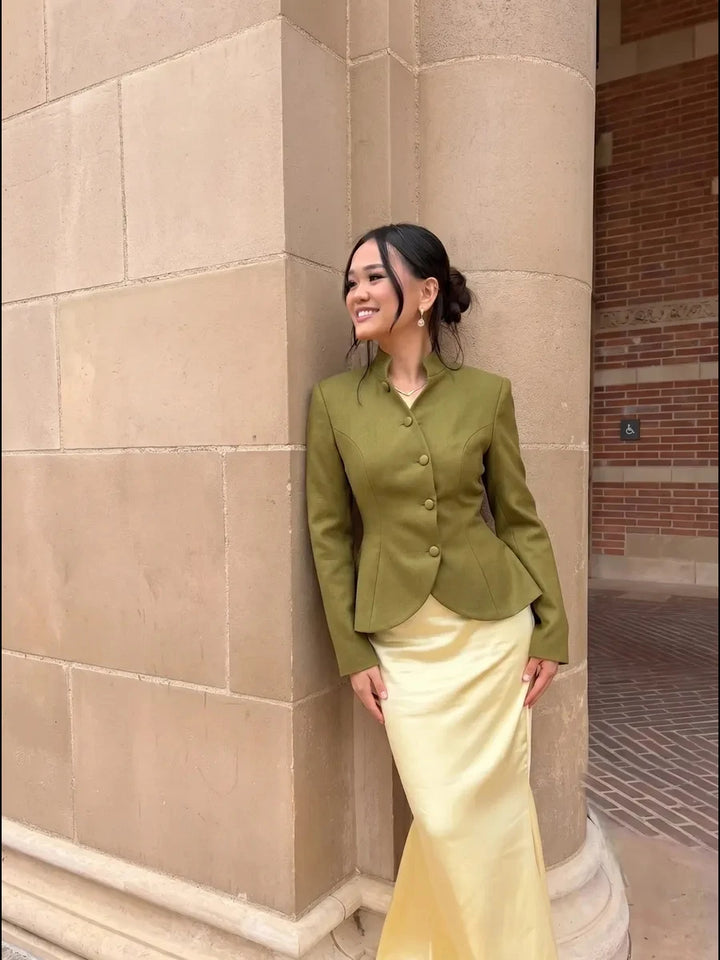 Simona Cinched Stand Collar Blazer