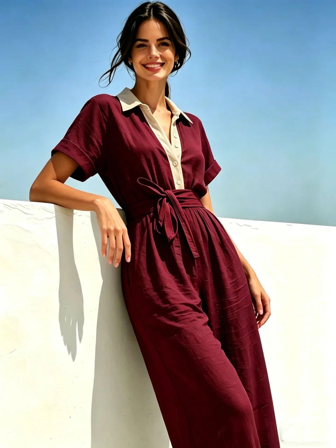 Olivia Belted Short Sleeve Jumpsuit