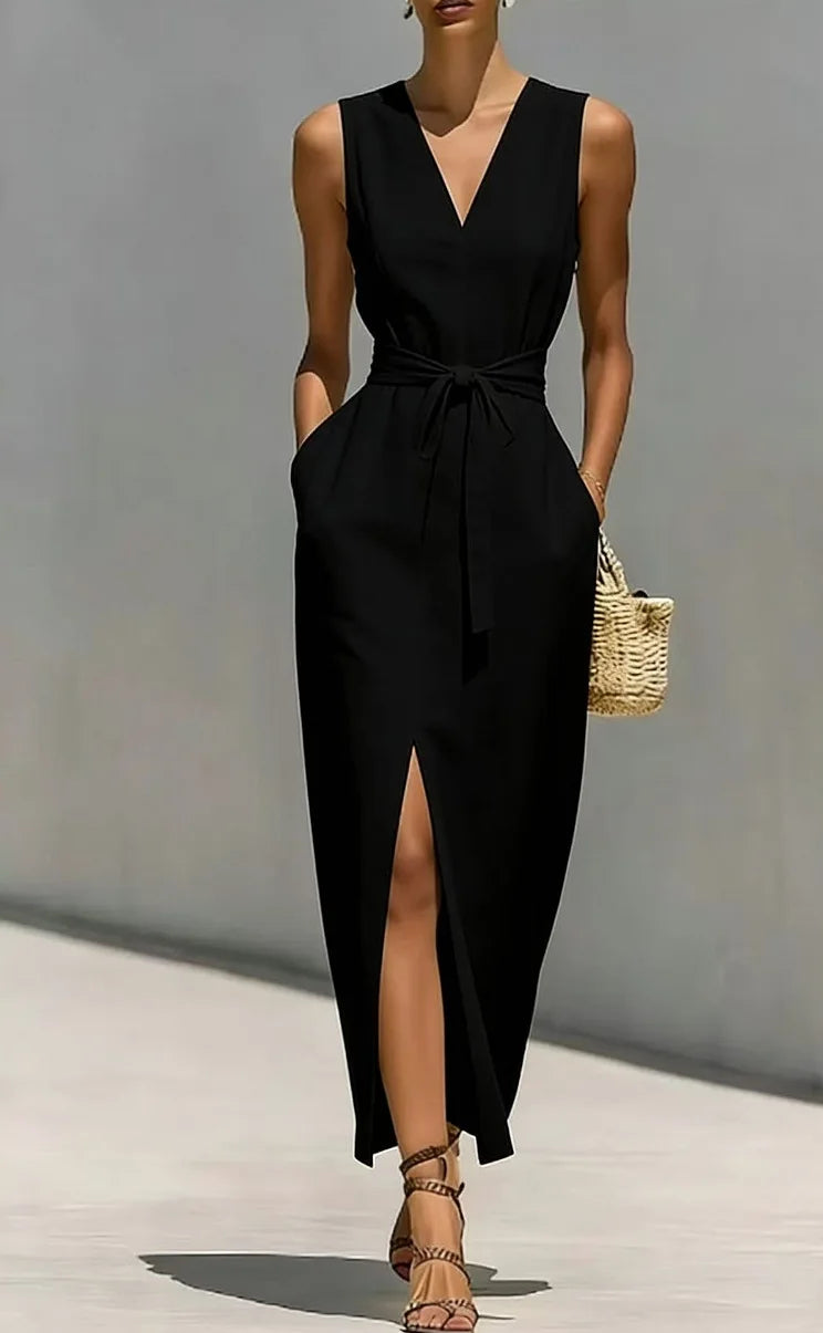 Monica Front Tie V Neck Maxi Dress