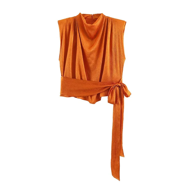 Avery Satin Tie-Waist Blouse