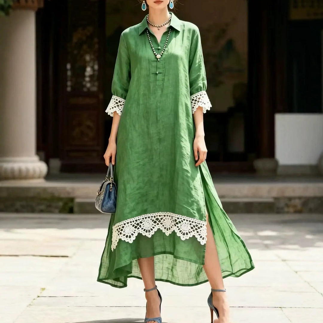 Marigold Lace Trim Midi Dress