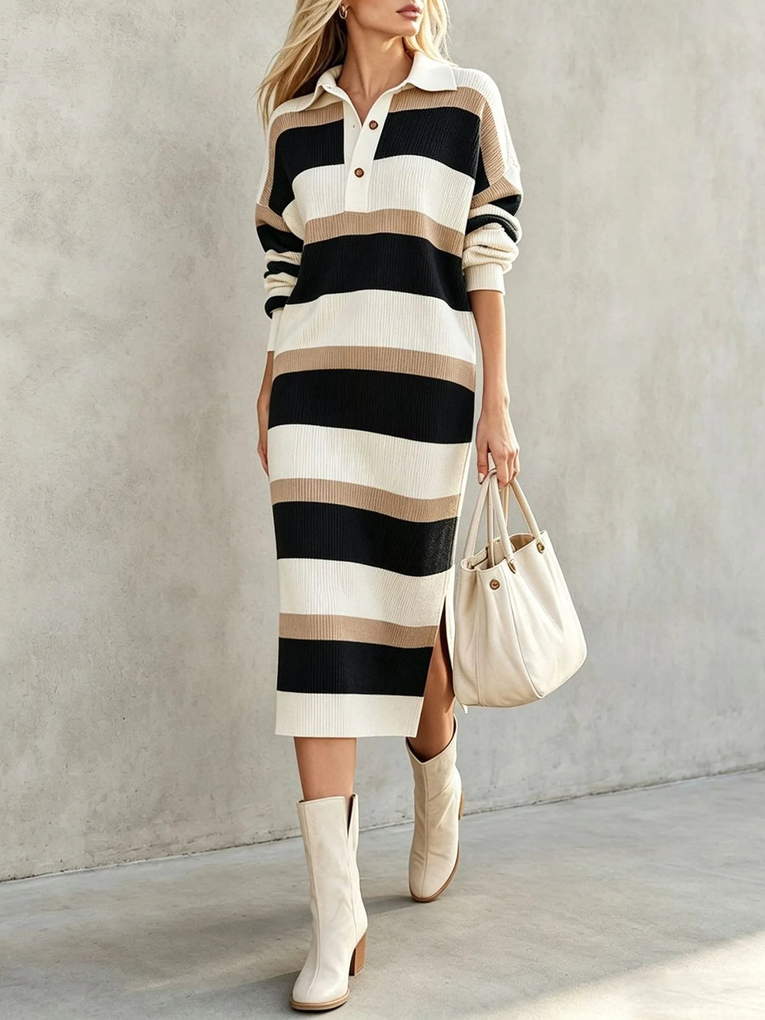 Clara Striped Polo Midi Dress