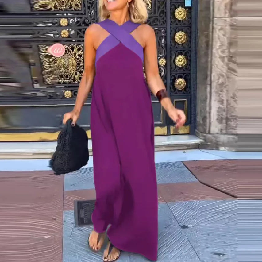 Valentina Contrast Halter Backless Maxi Dress