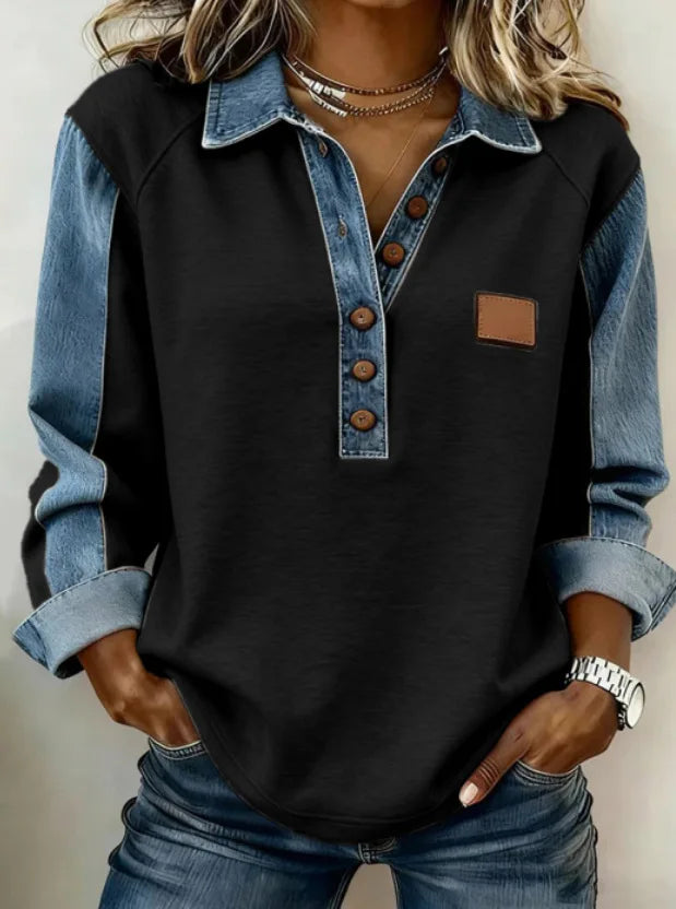 Blaire Denim Trim Blouse
