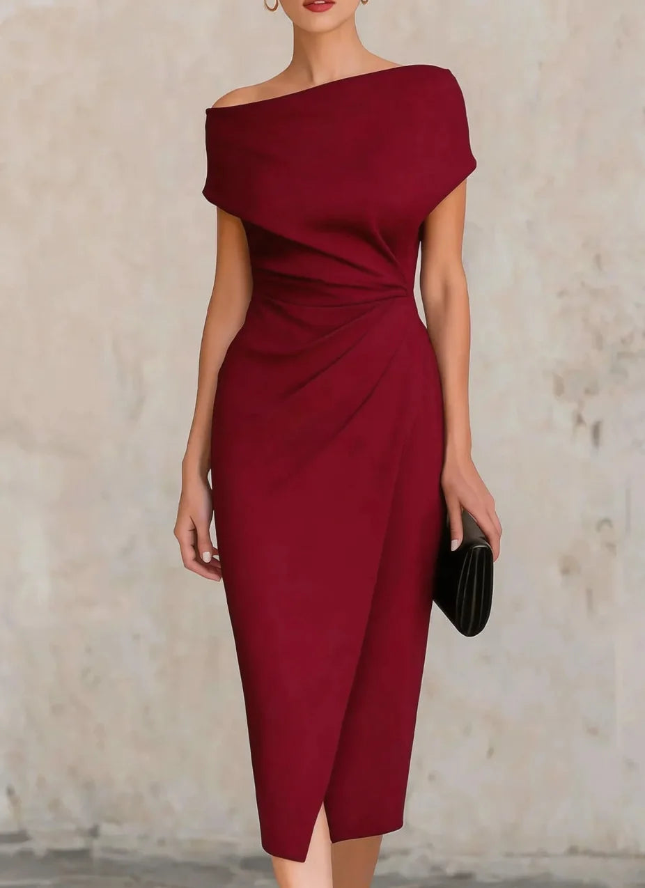 Megan Pleated Slit Midi Dress