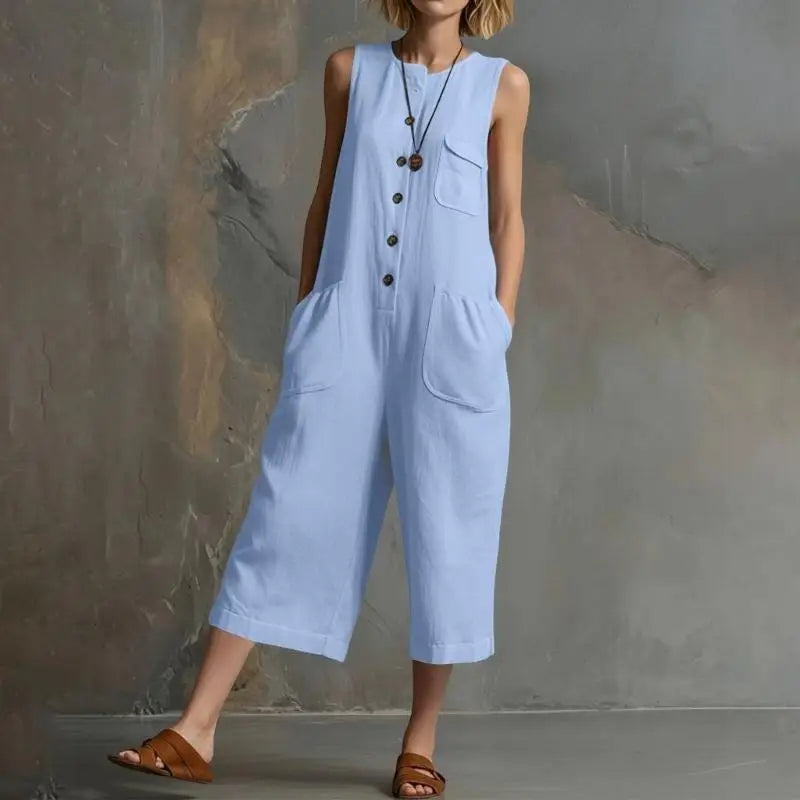 Talia Button Front Realxed Dungaree Jumpsuit