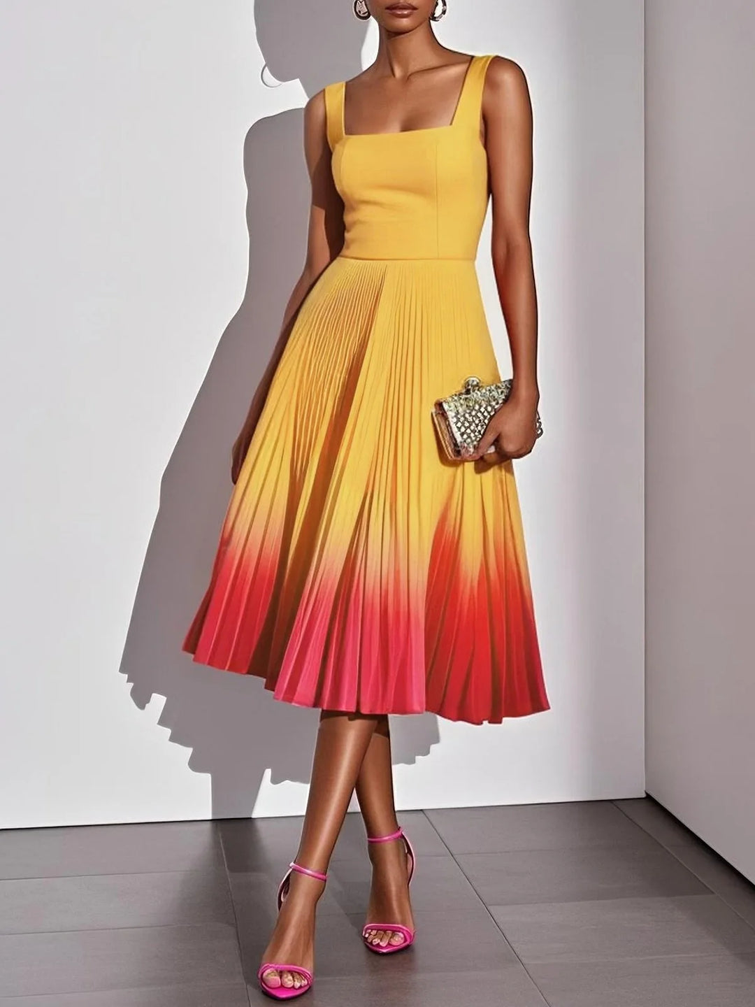 Cressina Pleated Ombre Party Midi Dress