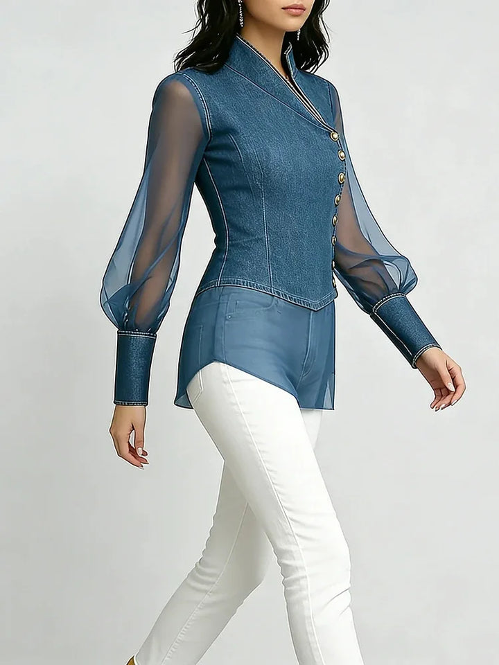 Marcella Chiffon Denim Top