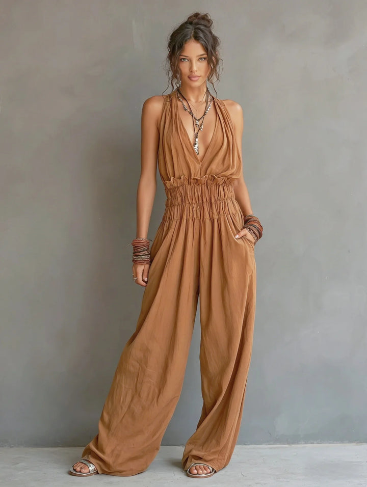 Daphne Deep V Neck Wide Leg Jumpsuit