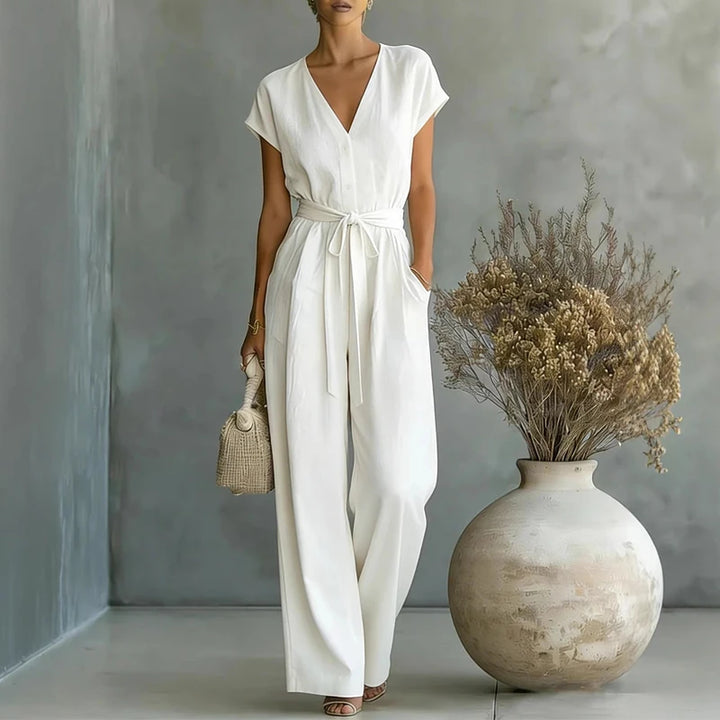 Kyrella Linen V Neck Jumpsuit