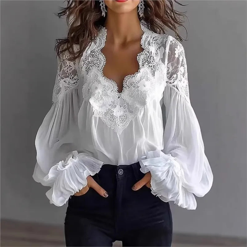 Vivienne Lace Trim Chiffon Blouse