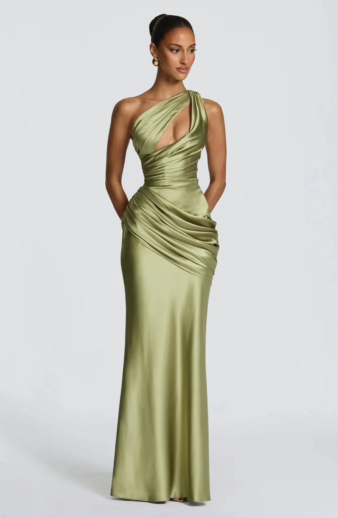Laura Ruched Satin Wedding Guest Dress