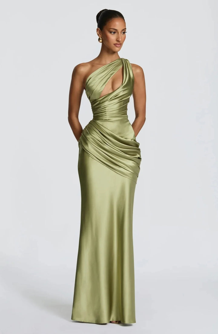 Laura Ruched Satin Wedding Guest Dress