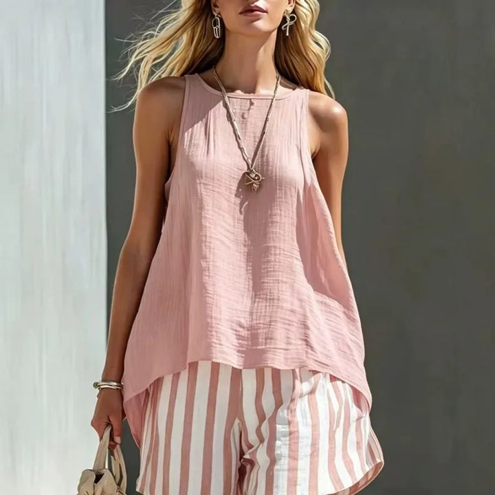 Belle Sleeveless Tank And Striped Shorts Set