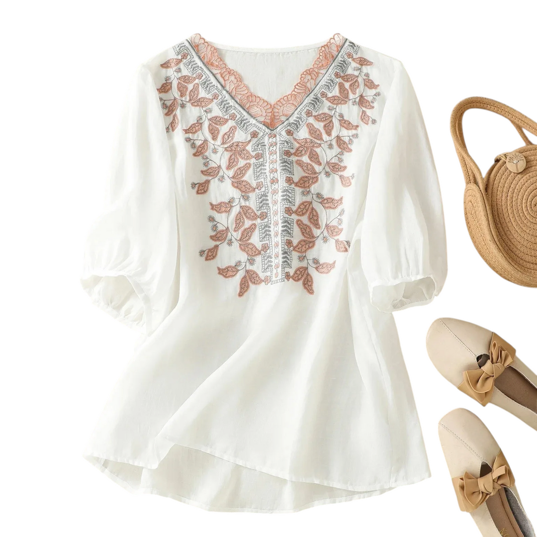Linnea Embroidered V Neck Blouse