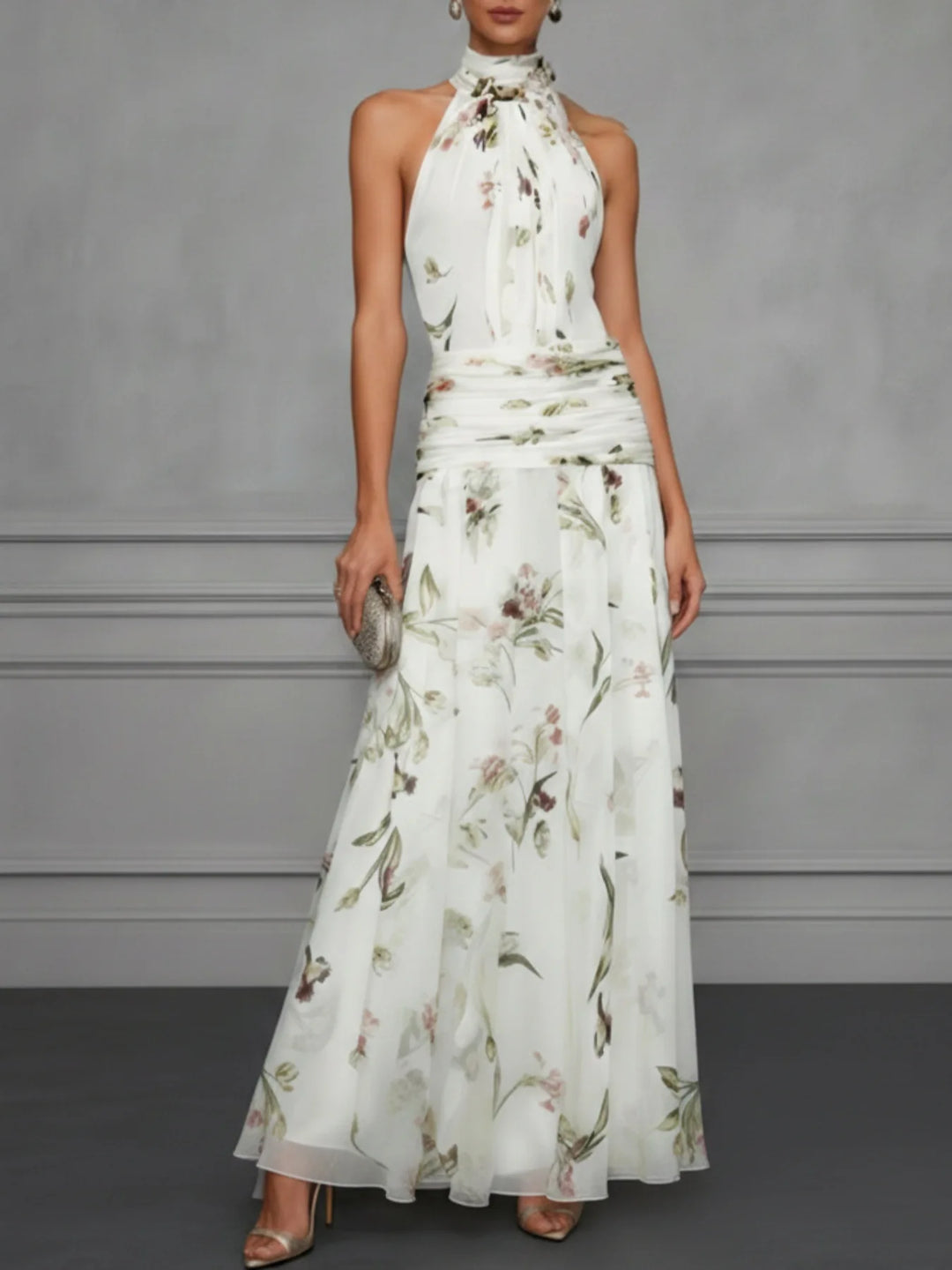 Jazlyn Floral Halter Wedding Guest Dress