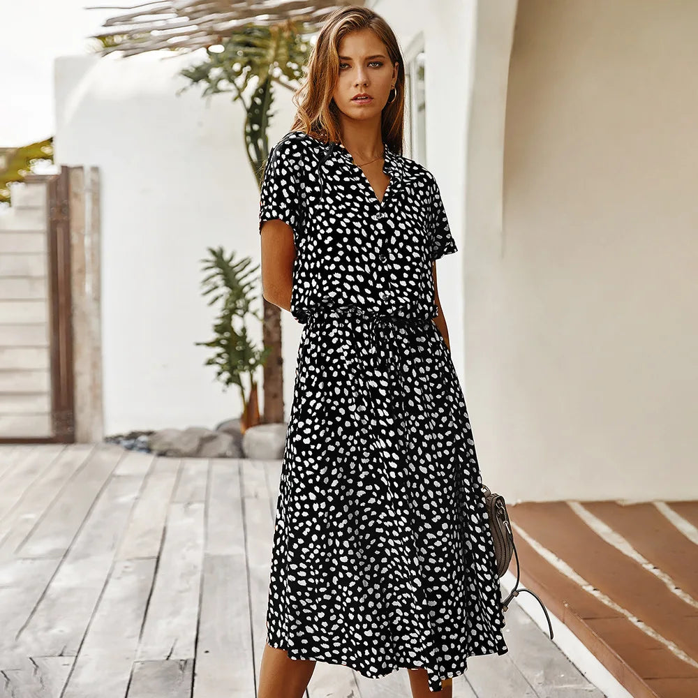 Adeline Printed Midi Shirt Dress