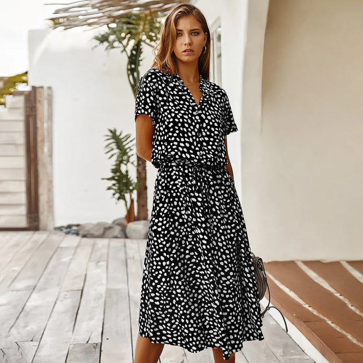 Adeline Printed Midi Shirt Dress