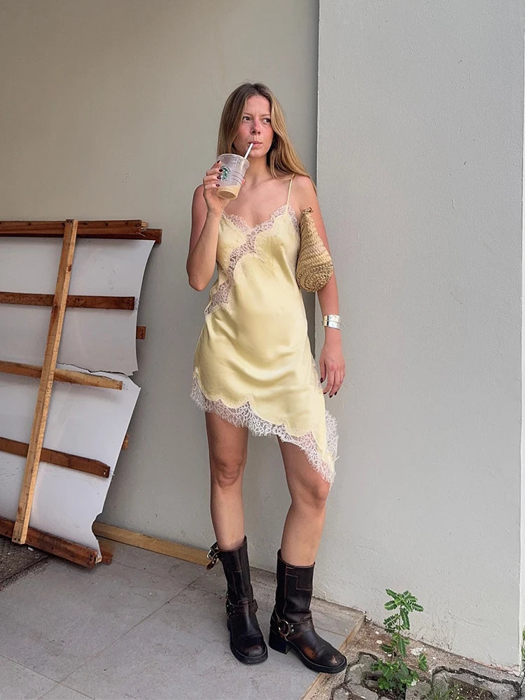 Natalia Satin Lace Mini Dress