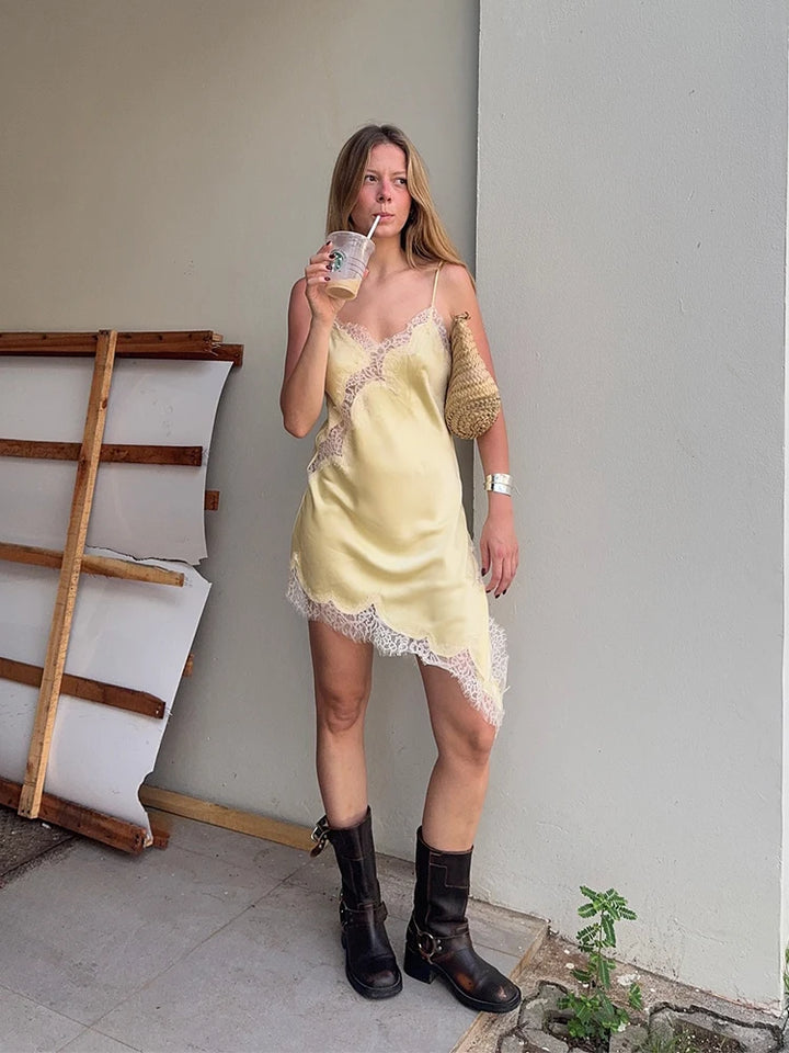 Natalia Satin Lace Mini Dress