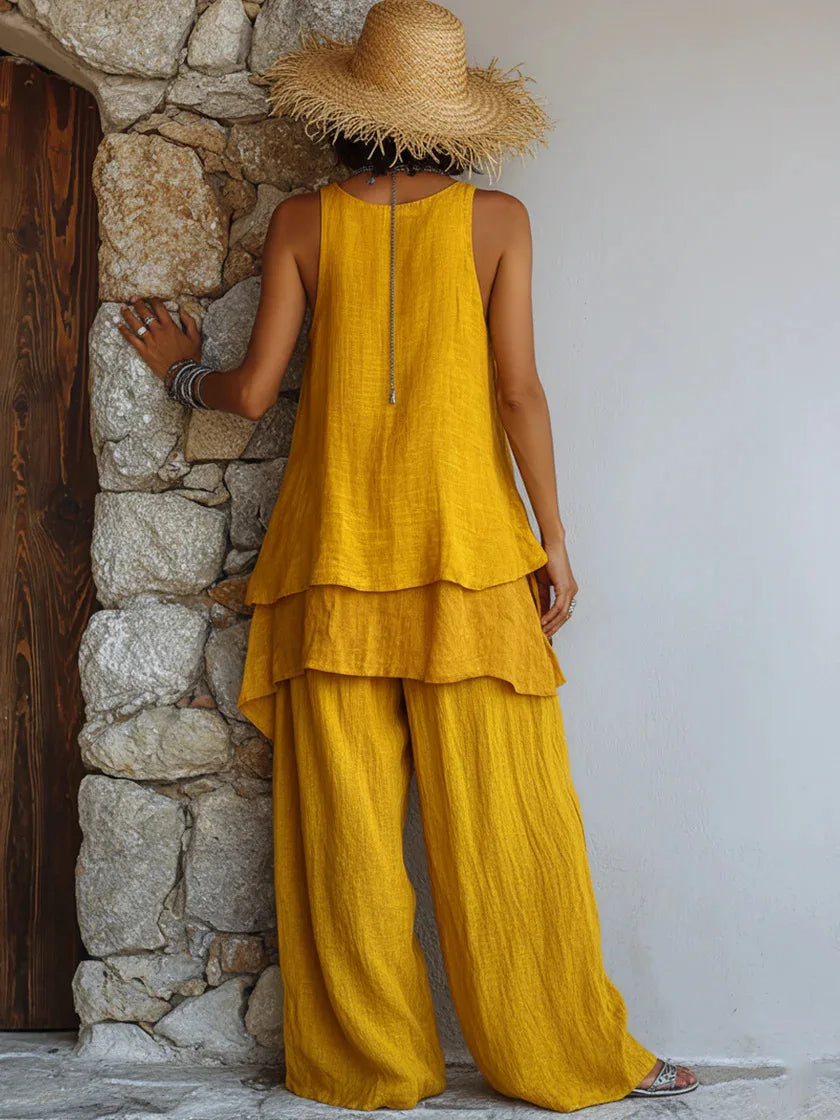 Rina Linen Blend Loose Pants Set
